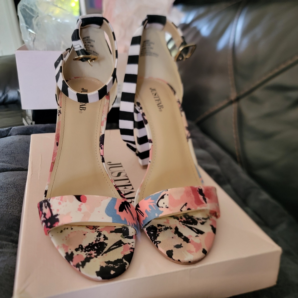 JustFab Multicolor Striped and Floral Women's Heels